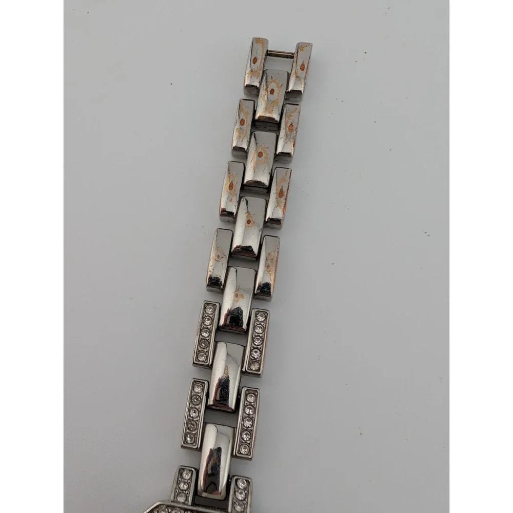 Avon‎ Tank Watch Women Rhinestone Bezel Silver 7.5